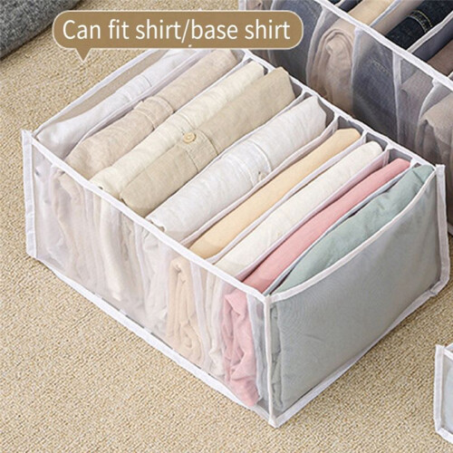 1PCS Pants Clothing Storage Box, 7 Grids Washable Foldable Drawer Clothes Organizer (White) 1