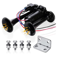 Kit de Buzina, Buzina de Ar de Carro 12V 150Db Super Loud 2 Trumpet Train Horn Kit com Compressor para CaminhõEs, Trens, Barcos, Preto