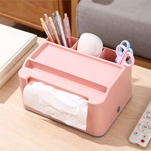 Tissue Storage Box,Study Table Organizer with Draw,Remote Holder Tissue Case with Stationary Organizer Tray B 2