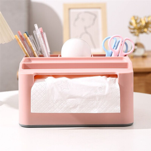 Tissue Storage Box,Study Table Organizer with Draw,Remote Holder Tissue Case with Stationary Organizer Tray B