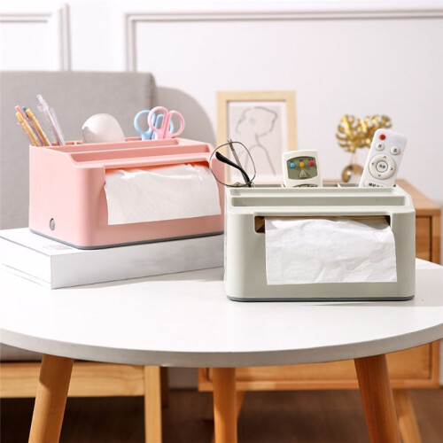 Tissue Storage Box,Study Table Organizer with Draw,Remote Holder Tissue Case with Stationary Organizer Tray B 2