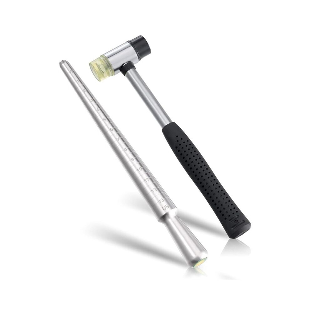 Ring Sizer, Can Be Hammered Solid Ring Mandrel And Jewelry Rubber Mallet, Ntegrated Conical Solid Ring Mandrel Sizer 4713140890016