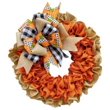 Fall Burlap Wreath Autumn Wreaths for Front Door Farmhouse,Thanksgiving Pumpkin Wreath with Bows Decor