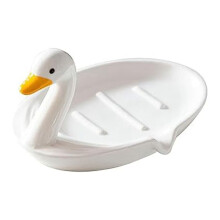 Saboneteira de Cerâmica de Pato Animal Fofo Porta Sabonete Autodrenante com Ralo para Chuveiro Banheiro Cozinha