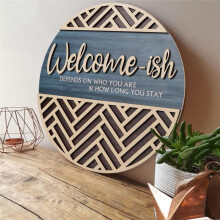 3D Welcome Hanging Sign Plaque for Front Door Wall Decor, Funny Welcome-Ish Wooden Hanger, Rustic Minimalist Wood