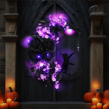 Signes D'Halloween Couronnes de Porte en Forme de Lune Goth Roses Chats Noirs Guirlande Ornement de Porte D'EntréE DéCor D'Halloween, A
