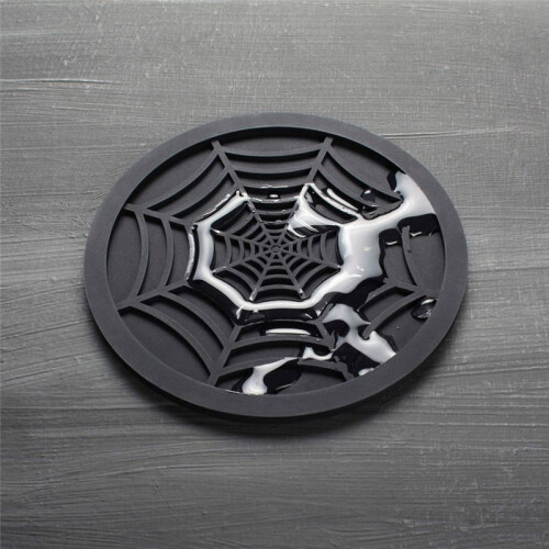 Silicone Spider Web Coasters for Drinks - 6 Pack Unique Design Spider Drink Coasters, 4Inch Black Coaster Set,Black 1