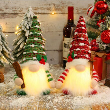 PoupéE de NoëL TraîNeau Elfe Ski Gnome avec LumièRe LED Rudolph DéCoration de NoëL pour la Maison Cadeaux de NoëL Nouvel An 29 cm Vert