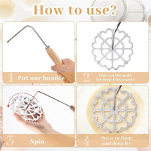 6Pcs Rosette Iron Molds Set Bunuelos Mold with Handle Cooking Stamp Maker Kit Cookie Cutters Aluminum Alloy Waffle Molds