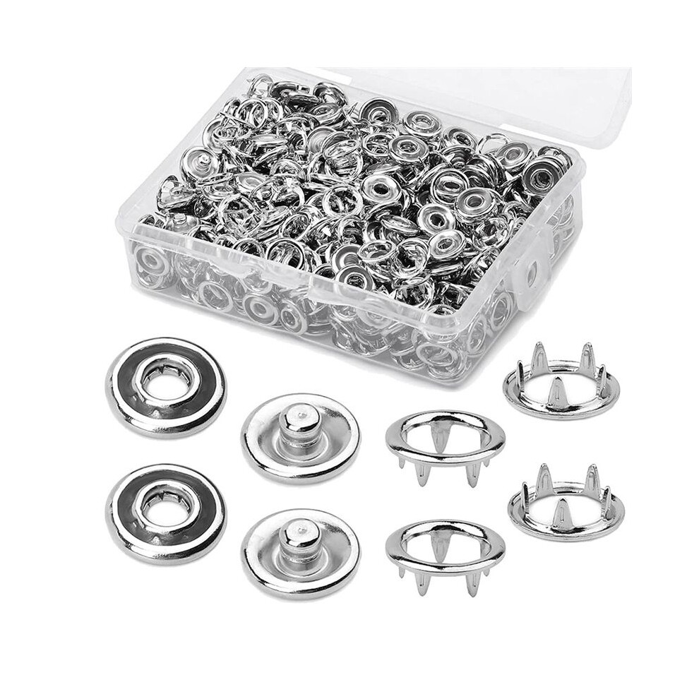 150 Sets Snap Button 9.5Mm Metal Silver Snaps Buttons For Sewing And Crafting, Open Snap Button Snap Fasteners Kit 6032747062755