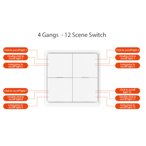 4 Gang Tuya ZigBee Wireless 12 Scene  Push Button Controller Battery Powered Automation Scenario for Tuya Devices 1