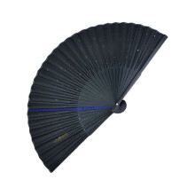 Classic Starry Silk Folding Fan,Chinese Japanese Fabric Bamboo Folding Dance Hand Fan (Black)