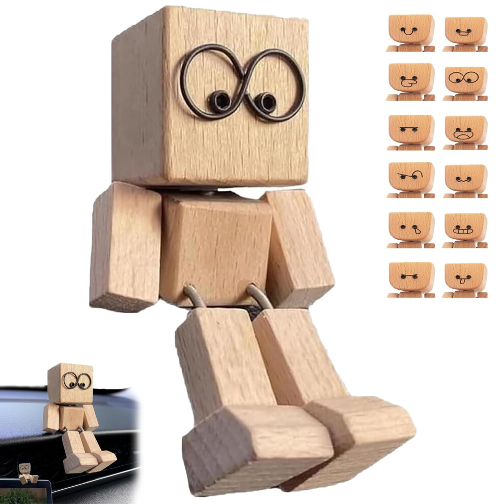 Wooden Bobblehead Car Dashboard Ornament With Magnetic Expression Swap And Continuous Wobble Motion 9169991172163