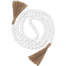 Farmhouse Wood Beads Garland Decor, Wooden Beads for Home Decor with Tassels, Rustic Country Decor for Table, Wall Etc