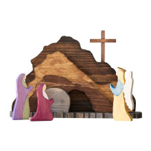 2PCS Easter Scene Wooden Decorations Resurrection Scene Ornaments Manger Creche Nativity Set Crafts Resurrection
