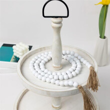 Farmhouse Wood Beads Garland Decor, Wooden Beads for Home Decor with Tassels, Rustic Country Decor for Table, Wall Etc