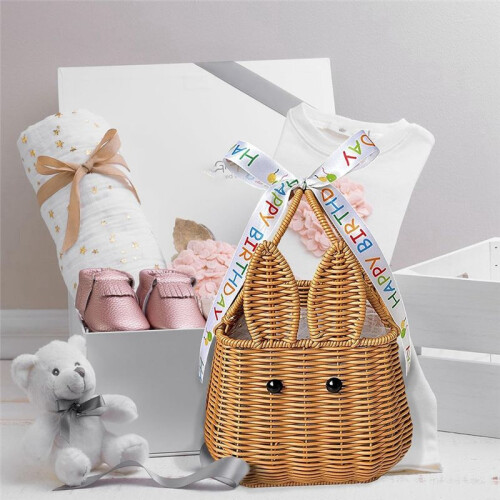 Rabbit Easter Egg Handwoven Gift Basket Picnic Basket Fruit Storage Basket Flower Basket 2
