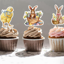 8 Piezas Lindo Pollito Conejo Huevo Estilo Cupcake Topper Festival de Pascua Fiesta de Cumpleaños Decoraciones para Baby Shower