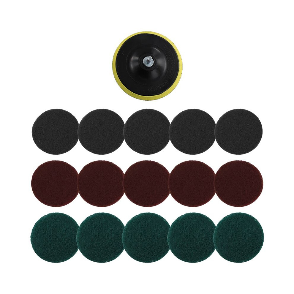 16Pcs 5Inch 3 Different Color Scrubbing Pads Drill Powered Brush Tile Scrubber Scouring Pads Cleaning Kit,Abrasive Buffing Pads Replacement 1 Pcs Hook 6031399456660