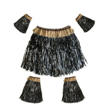 Hawaiian Grass Skirt Suit Elastic Arm Sleeve Feet Cover Grass Skirt Hula Dance Costume Beach Summer Holiday Wedding Party Favor(Black)