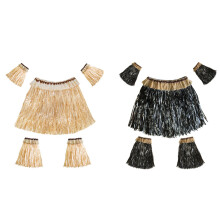 Hawaiian Grass Skirt Suit Elastic Arm Sleeve Feet Cover Grass Skirt Hula Dance Costume Beach Summer Holiday Wedding Party Favor(Black)