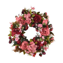 Decorative Door Wreath,Silk Flower Peony Flower Wreath 40cm Handmade Garland for Autumn Winter Outdoor Display Red
