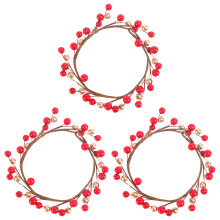 3Pcs Candle Rings for Pillars,Red and Gold, Small Wreaths for Christmas,Rustic Wedding Centerpiece or Table Decoration