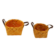 2 Pcs Hand Woven Bread Fruit Storage Basket Wood Chip Woven Storage Box Japanese Round Food Tray with Portable Home Decoration
