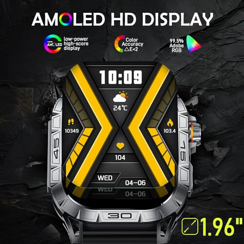 Smartwatch for Men 1.96 Inch AMOLED AlwaysOn Display with Call Function Fitness Tracker for iPhone Android 1
