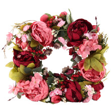 16 Pollici Corona di Fiori di Peonia Ghirlanda di Fiori Artificiali con Foglie Verdi Primavera per Decorazioni per Porte Anteriori, Matrimonio,