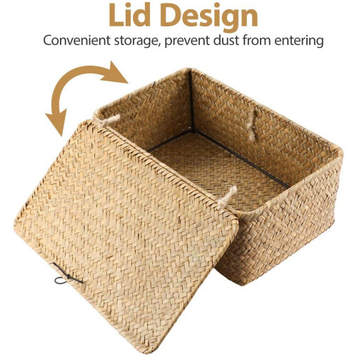 Seagrass Hand Woven Storage Box Storage Box Storage Basket Makeup Organizer Multipurpose Container with Lid 2