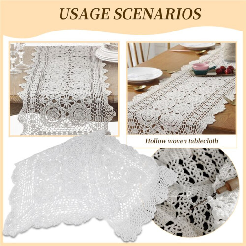 Mesa de Centro de Mesa de Centro Retangular Branca CôModa de Crochê Feito à MãO de AlgodãO 2