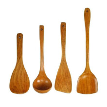 4 Peças Pá de Madeira Colher Antiaderente Espátula de Madeira Longa para Arroz Utensílio de Cozinha Conjuntos de Ferramentas para Fritar À Mão