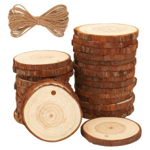 30 Stuks 2,4-2,8 Inch Natuurlijke Houten Plakjes Knutselset met Henneptouw voor Kunst en Knutselen Kerstversieringen Doe-Het-Zelf Knutselen