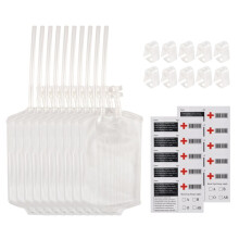 10 StüCk 400ML Transparenter Trink Beutel mit 10X Aufklebern Wiederverwendbarer Blut Beutel Requisiten Halloween Dekorationen