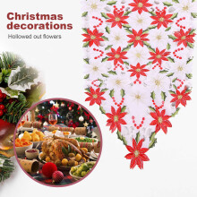 Kerst Geborduurde Tafelloper, Luxe Holly Poinsettia Tafelloper voor Kerstversiering, 15 X 70 Inch