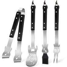 Buiten Kamperen Draagbare BBQ Barbecue Gereedschap RVS Gitaar Barbecue Set Opbergzak, RVS Barbecue BBQ