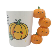 Keramiktasse mit Kürbisgriff - Schönes Mädchendesign, Innovative Tee-/Kaffeetasse, Ideales Geschenk für Verschiedene Anlässe.