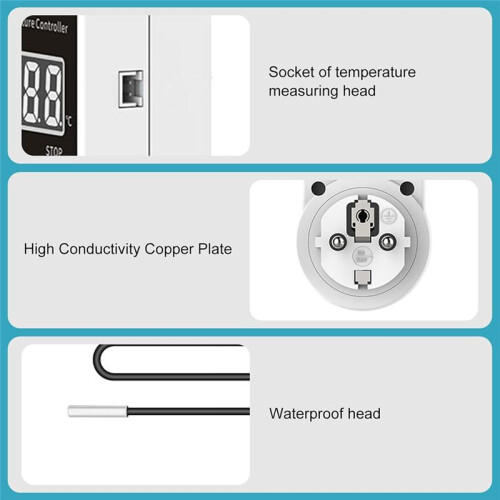 2pack Thermostat Socket with Sensor, Digital Temperature Controller Socket, Waterproof Temperature  EU Plug 2
