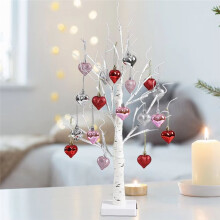 2FT Valentines Decor BirchTrees Light with Hanging Heart Ornament Lighted BirchTrees for Home WeddingParty Table Decor