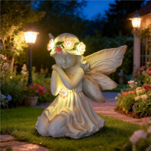 Statues Lumineuses Solaires pour Jardin Extérieur, Figurine D'Ange Lumineuse en Résine pour Patio, Cour, Décoration de Pelouse, Cadeaux Uniques et