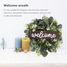 Welcome Sign with Garland Door Decoration Wooden Hanging Sign with Artificial Eucalyptus Farmhouse Porch Decoration