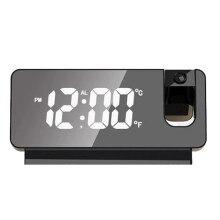 Electronic Clock, LED Large Screen Mirror Alarm Clock, Luminous Temperature and Humidity Projection Small Alarm Clock
