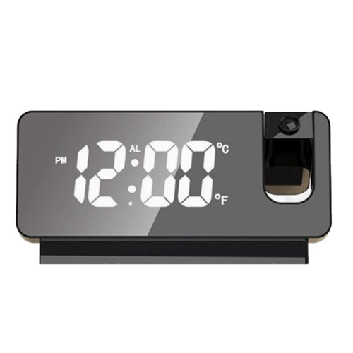 Electronic Clock, LED Large Screen Mirror Alarm Clock, Luminous Temperature and Humidity Projection Small Alarm Clock