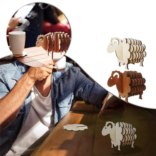 2 Sets Sheep Coaster Set Wooden Sheep Figurines Home Decor 2