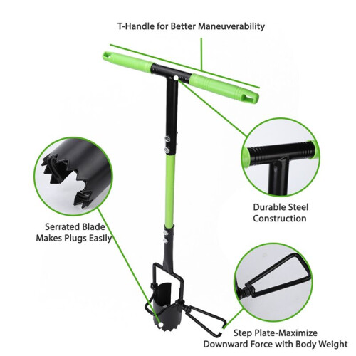 Bulb Planter Tool Crocus Long Handled Transplanter Comfortable T-Shaped Handle Multi-Purpose Gardening Tool for Weeding