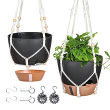10 Inch Hangende Plantenbak voor Kamerplanten, 2-Pack Zelf Water Gevende Hangende Manden Bloempotten met Afwateringsgat Zwart