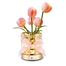 Luz Noturna Sem Fio LED Tulip com Base de Cristal Regulável e Carregamento USB, Pequena Luz Noturna para Decoração de Casa, Ideia de Presente de