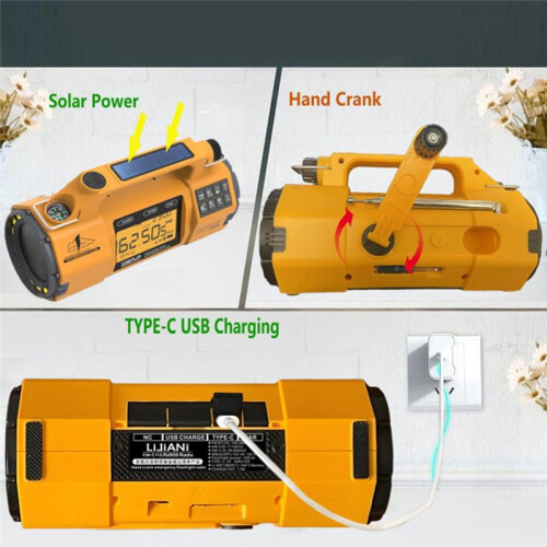 Multi-Function Emergency Radio with AM/FM/SW/WB Bands, Large Flashlight, Large Speaker, Hand-Crank Generator 1