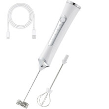 Handheld Electric Milk Frother with 2 Heads, Coffee Whisk Foam Mixer with USB Rechargeable 3 Speeds Foam Maker Blender